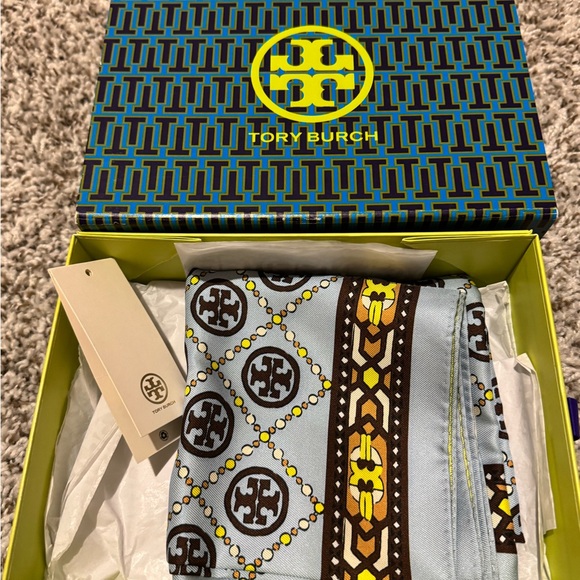 Tory Burch T-Monogram Print Silk Oblong Scarf  - Picture 3 of 4